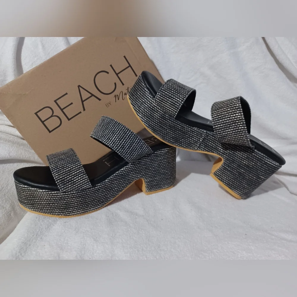 NIB Ocean Ave Platform Sandal Size 9M In Black Multi By Beach By Matisse